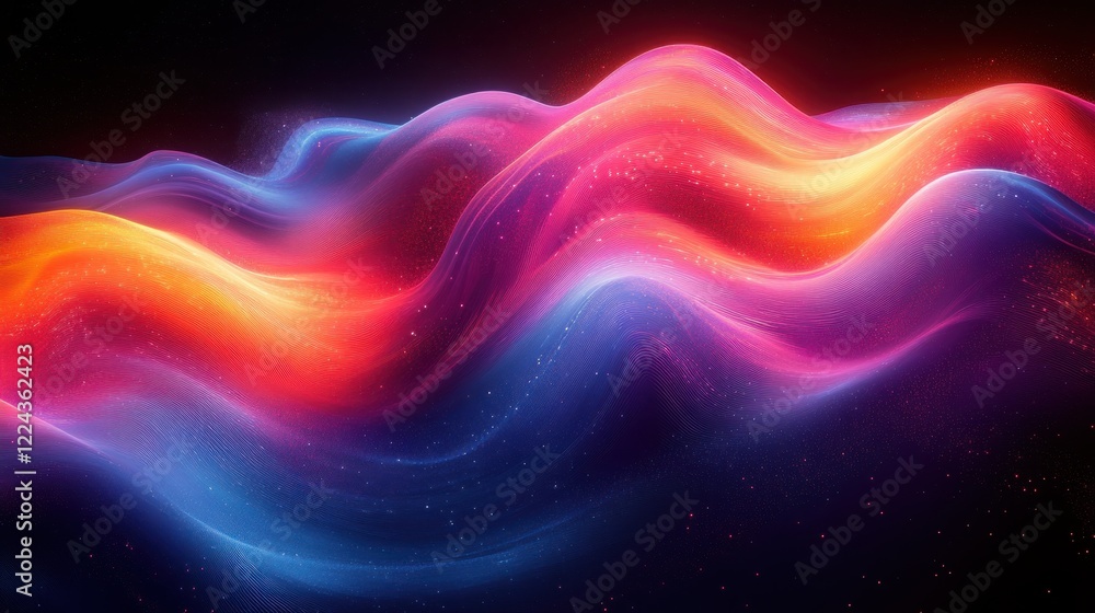 Poster abstract neon light gradient background minimal design iridescent 3d shape