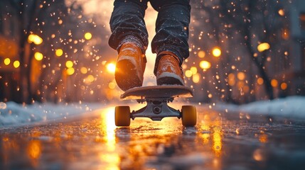 Winter Skateboarding: A Night Ride