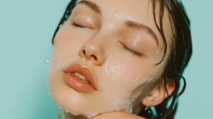 Pretty young woman with clean skin and splash of water
