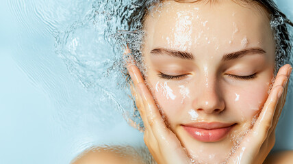 Pretty young woman with clean skin and splash of water
