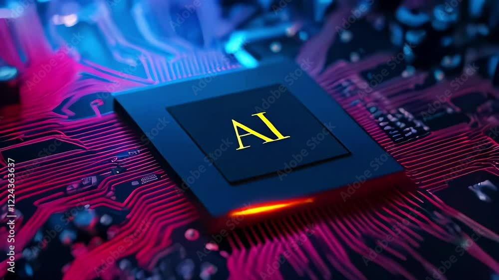 Poster abstract ai processing unit. futuristic tech concept. ideal for tech websites, presentations, and la