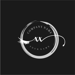 XX Elegant Circular Logo Design with Feather and Calligraphic Text