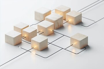 Workflow Process Automation Flowchart Design with 3D Cubes and Interconnected Lines for Business Management