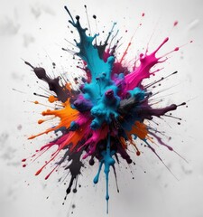 Naklejka premium Ink splatters with contrasting colors on a white paper surface, ink splatter, chaotic