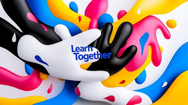 Colorful Hands in Abstract Paint Splashes Symbolizing Unity and Collaboration - Powered by Adobe