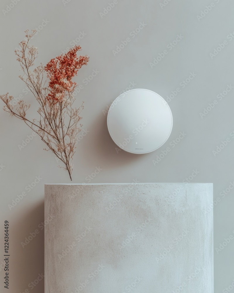 Aufkleber Industrial Chic Smart Thermostat Display Minimalist Concrete Wall for IoT Integration - Smart Home Energy Efficiency and Eco-friendly Automation in Modern Living Spaces