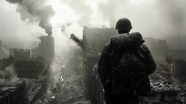 Echo of conflict: war frozen in time, embodying fear, sorrow, harsh realities of history, stirring profound emotions as it portrays tragedy, weight carried by those shaped by great wars.