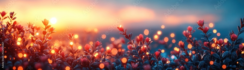 Poster vibrant fireworks display in night sky with blue background and bokeh effects