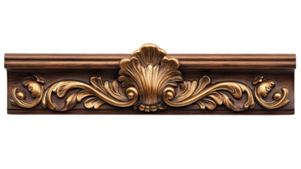Elegant wooden molding with intricate golden detailing in a classic design