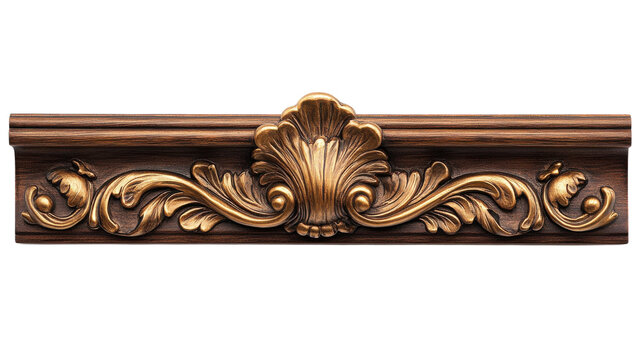 Elegant wooden molding with intricate golden detailing in a classic design