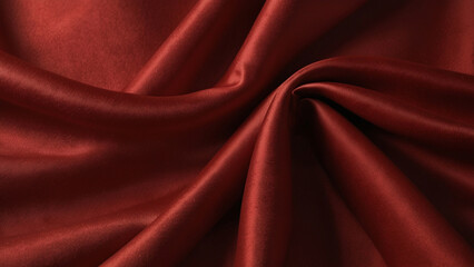 Fototapeta premium Red silk satin background. Beautiful soft wavy folds on smooth shiny fabric