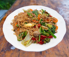 Stirfried Instant Noodles with Pork and Veggies laso food menu