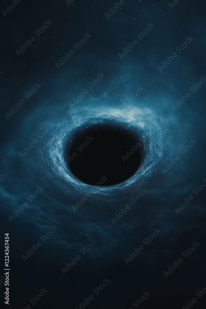 Poster cosmic visualization blue accretion disk and gravitational lensing - premium sci-fi content and astr
