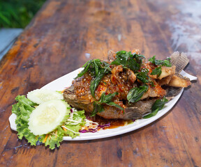 Fried Fish with Basil Sauce