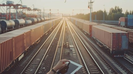 Fototapeta premium Businessman analyzing smart transportation and logistics network for efficient cargo distribution