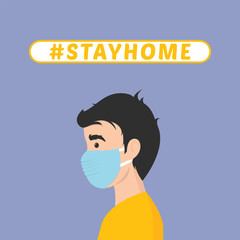 Stay home vector content on a white background. #stayhome background. man wearing mask.