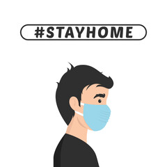 Stay home vector content on a white background. #stayhome background. man wearing mask.
