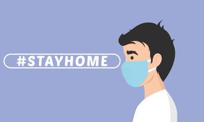 Stay home vector content on a white background. #stayhome background. man wearing mask.