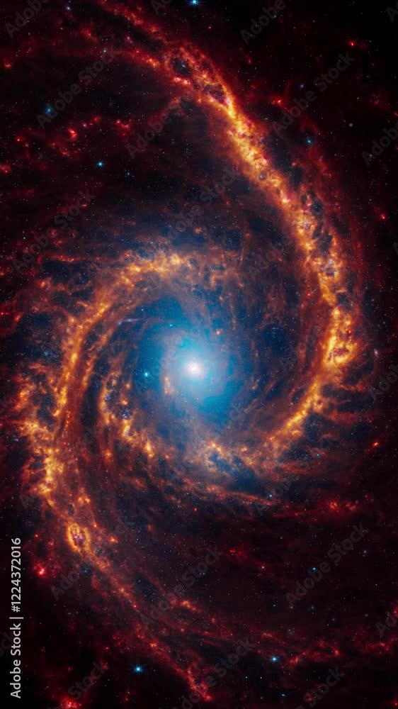 Sticker majestic spiral galaxy ngc 1566 rotating in the vast cosmos. vertical video animation based on image