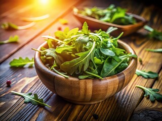 Aerial View of Fresh Arugula in a Bowl - Healthy Green Leafy Vegetable