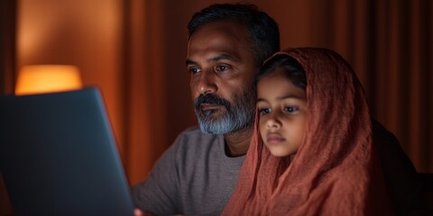 Obraz premium Warm Modern Tech Indian Family Embraces Remote Work on Laptops and Tablets at Home - Enhancing Digital Education and Collaboration in Smart Workspaces