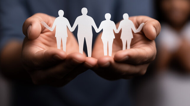 Protecting Our People: A symbolic image of a business leader holding a chain of paper cutouts representing a diverse team
