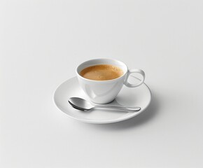 Fototapeta premium Cup of espresso with saucer and spoon on white background