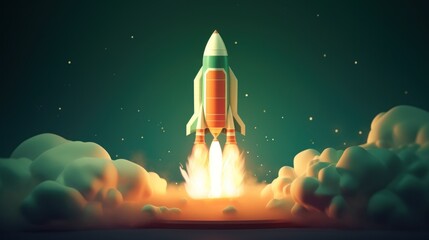 Stunning Nighttime Rocket Launch with Bright Glowing Flames