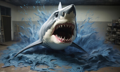 Obraz premium Stunning Artwork of a Great White Shark Surfacing in Ocean Waves