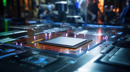 Glowing Lights Highlighting the Central Processing Unit on a Motherboard