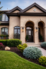 Luxury Brick House Exterior: Modern Home Design, Elegant Facade, Landscaping, and Curb Appeal