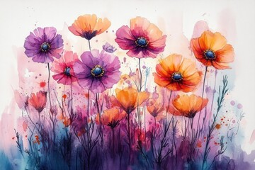Watercolor wildflower painting spring colorful floral art illustration