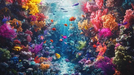Obraz premium Vibrant Underwater Coral Reef Paradise: A Symphony of Colors and Marine Life