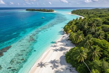 Obraz premium Aerial View of Lush Tropical Island Paradise: Turquoise Waters & White Sand Beaches
