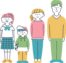 並んで立つ若い世代の家族