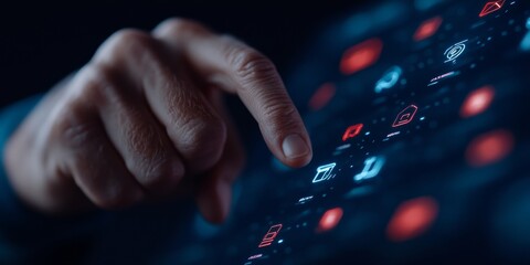 Futuristic Smart Home Interface in Cold Blue Minimalist Holographic Icons on Touch Panel Enhancing Modern Living and Tech Innovation for Smart Automation