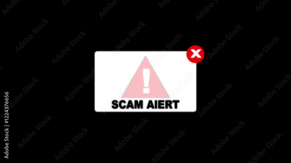 Poster scam alert notification icon animation on black background,business person identifies vulnerabilitie