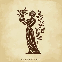 Minimalist Logo of an Ancient Greek Woman with Flowers