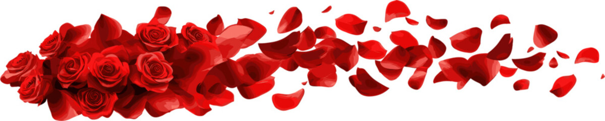 Obraz premium red roses with flying petals for decoration