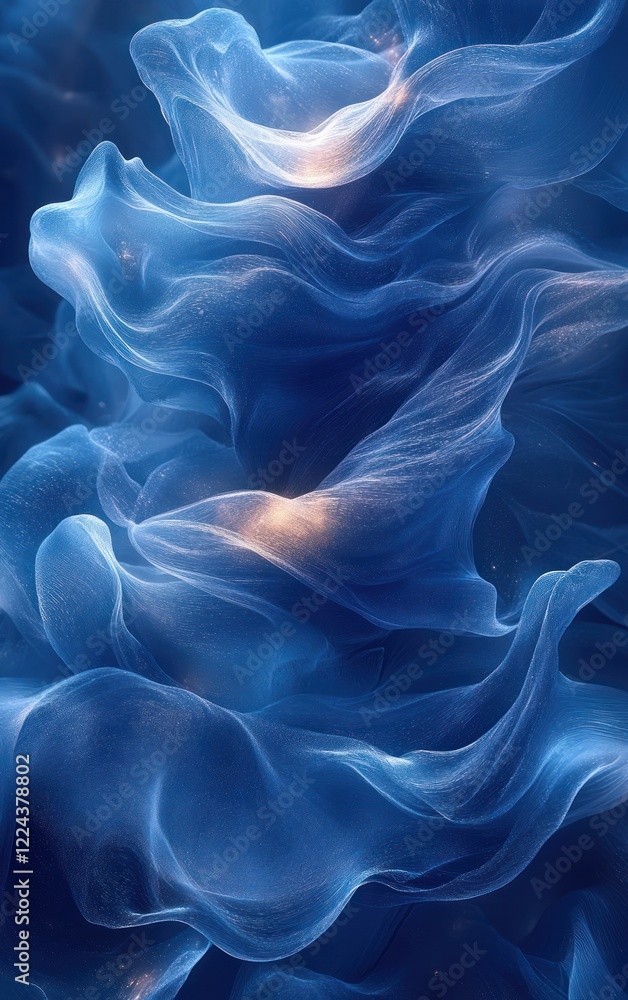 Poster translucent blue wave pattern flowing gradient background soft focus 3d rendering