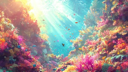 Naklejka premium Vibrant Underwater Paradise: A Colorful Coral Reef