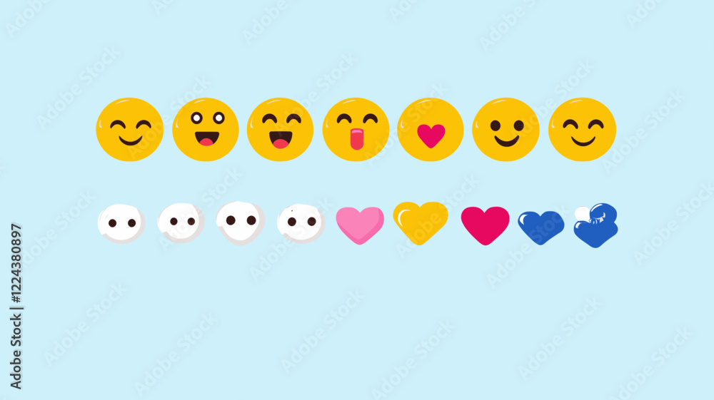 Poster comprehensive set of editable windows emoticons and heart icons - vector collection for graphic desi