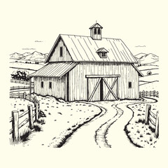 Hand-drawn farm ranch sketch line art illustration