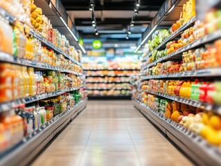 Fototapeta premium A large grocery store with aisles full of food