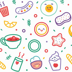 Cheerful breakfast food pattern.