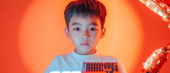 Vibrant Tech Play Robotics and Interactive Learning Tools in Neon Setting - Engaging Educational Content for Childrens Digital Literacy Development