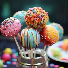 delicious cake pops, lollipops with different toppins 
