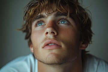 Fototapeta premium Men's Beauty Portrait Soft Lighting Japanese Young Man Skincare Beard Casual Lifestyle