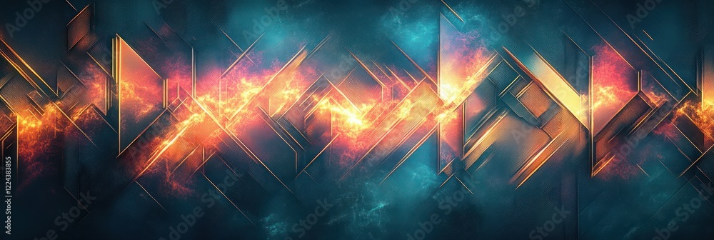 Poster modern abstract design cool color palette sharp lines overlapping elements dramatic shadows high con