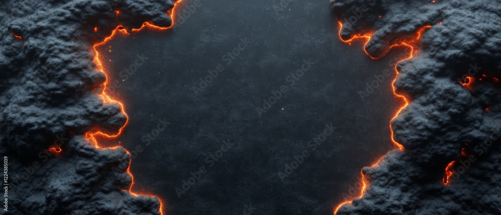 Fototapete Cosmic Textured Lava Aesthetic Fiery Volcanic Pattern on Dark Canvas - Dynamic Visual for Tech Presentations and Impactful Marketing Design